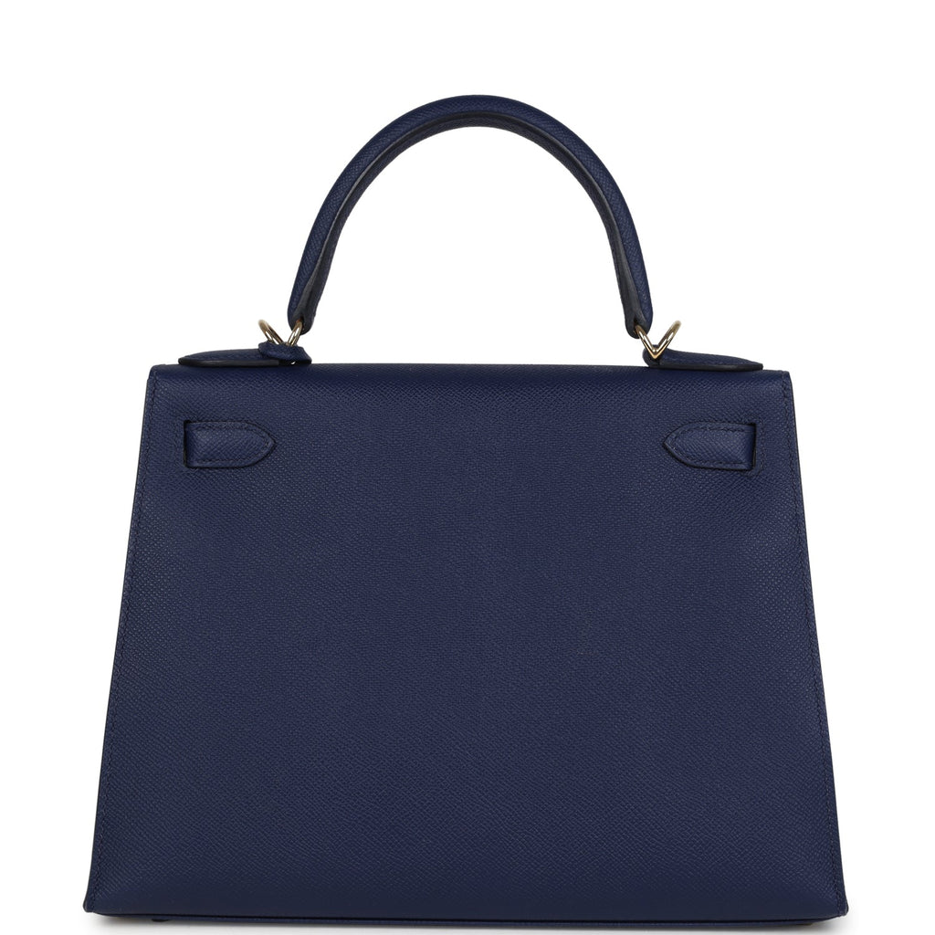 Pre-owned Hermes Special Order (HSS) Kellygraphie Kelly Sellier 28 "Lettre B" Bleu Nuit Epsom Permabrass Hardware