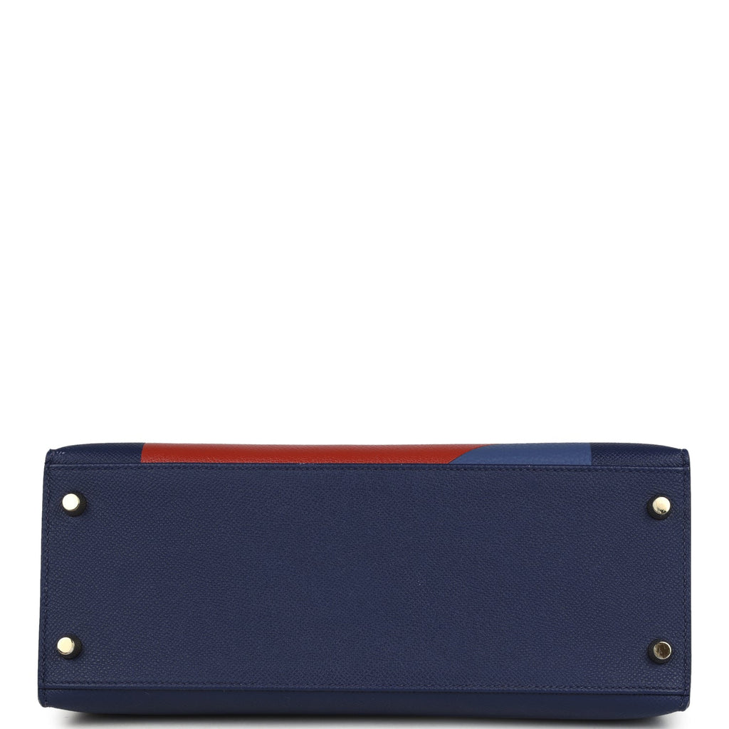 Pre-owned Hermes Special Order (HSS) Kellygraphie Kelly Sellier 28 "Lettre B" Bleu Nuit Epsom Permabrass Hardware