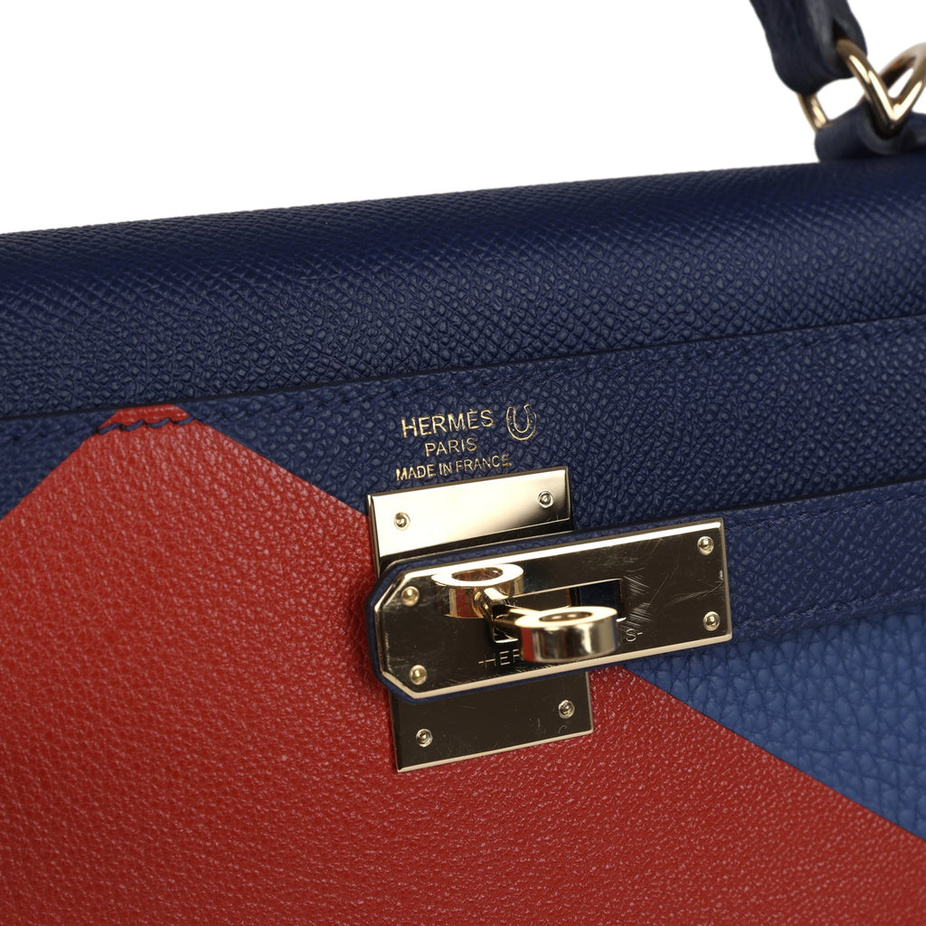 Pre-owned Hermes Special Order (HSS) Kellygraphie Kelly Sellier 28 "Lettre B" Bleu Nuit Epsom Permabrass Hardware