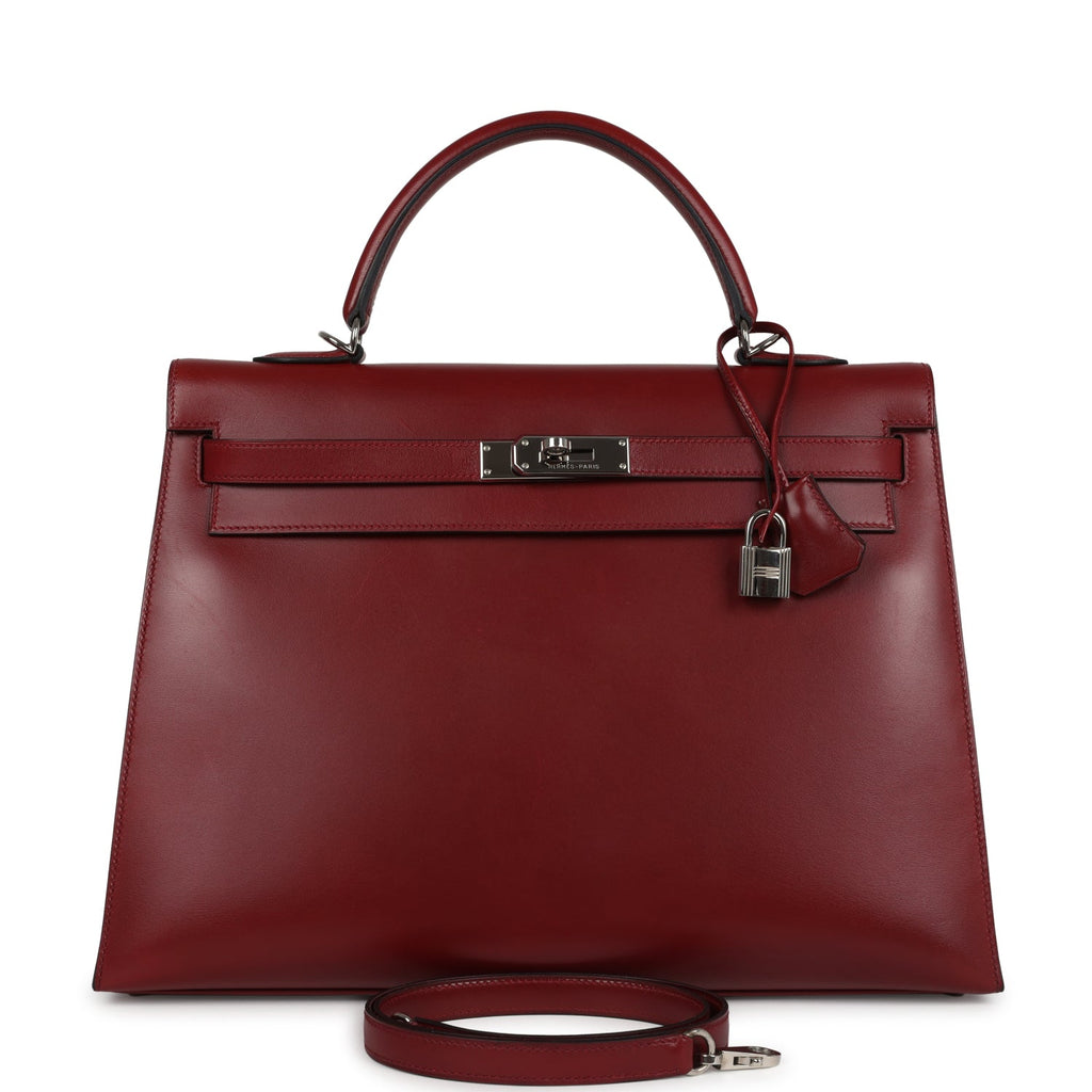 New Hermes Kelly Sellier 35 Rouge H Box Palladium Hardware