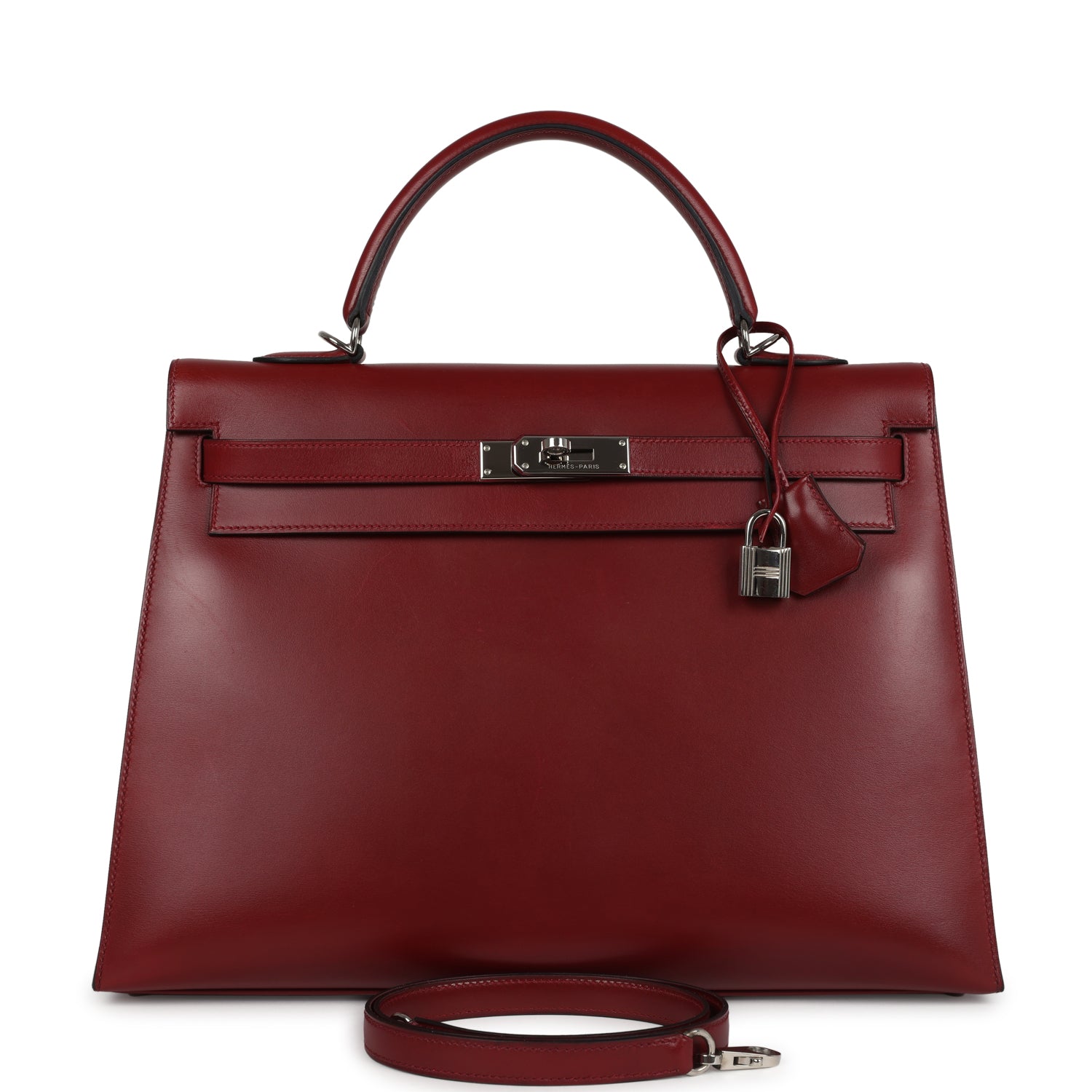 New Hermes Kelly Sellier 35 Rouge H Box Palladium Hardware