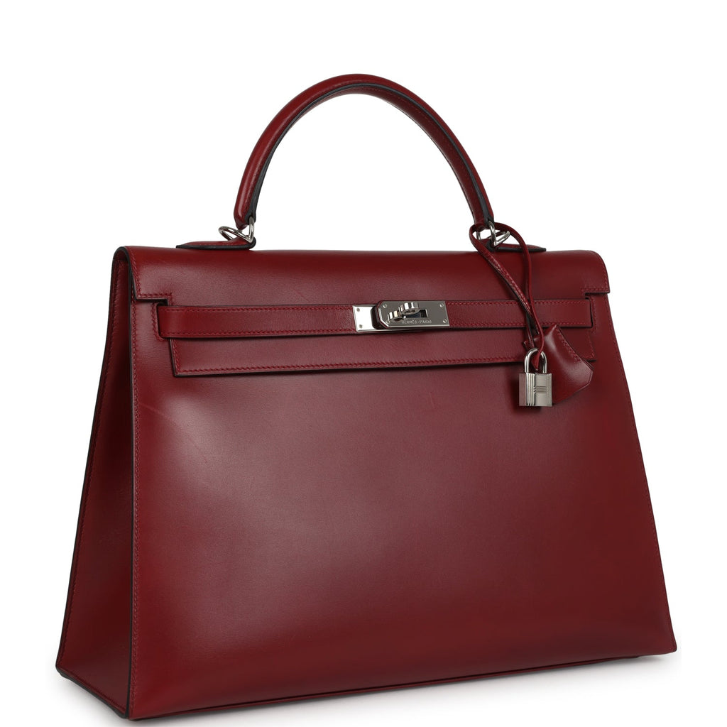 New Hermes Kelly Sellier 35 Rouge H Box Palladium Hardware