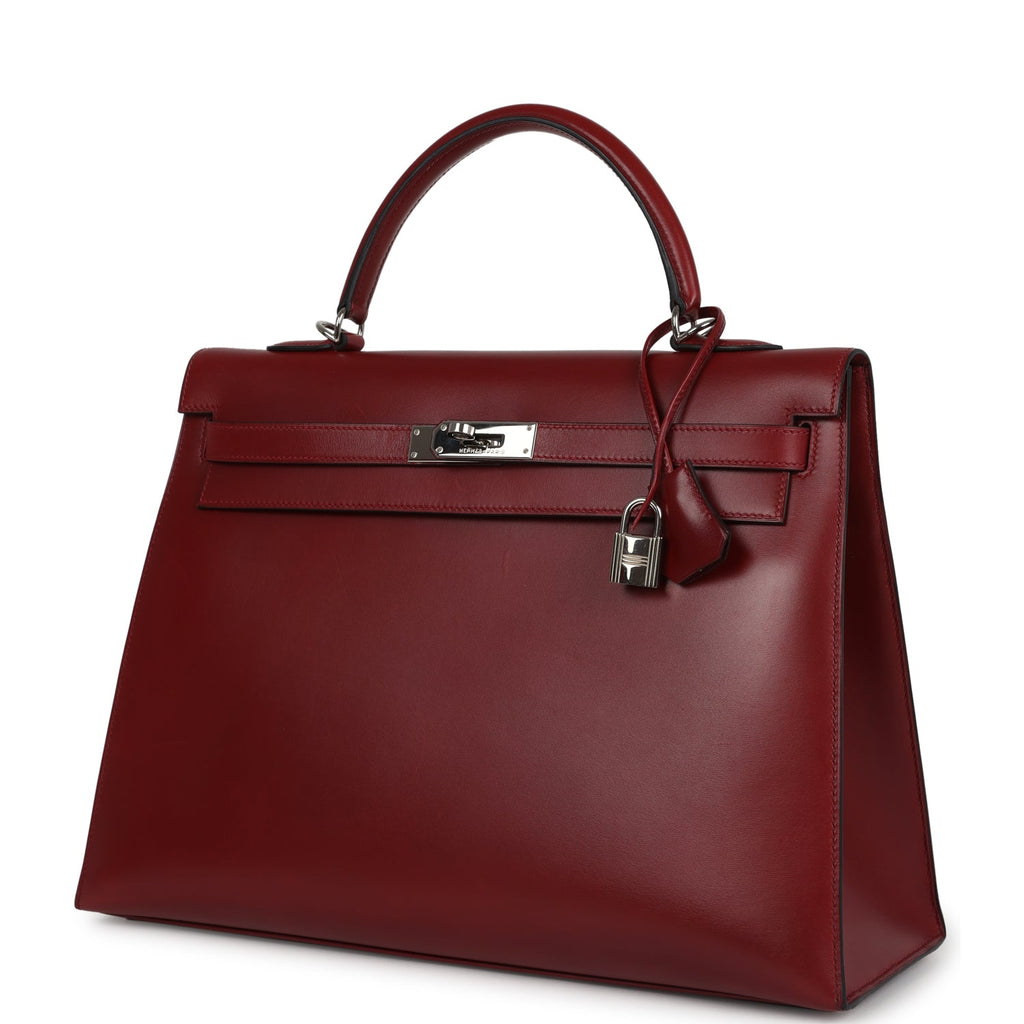 New Hermes Kelly Sellier 35 Rouge H Box Palladium Hardware