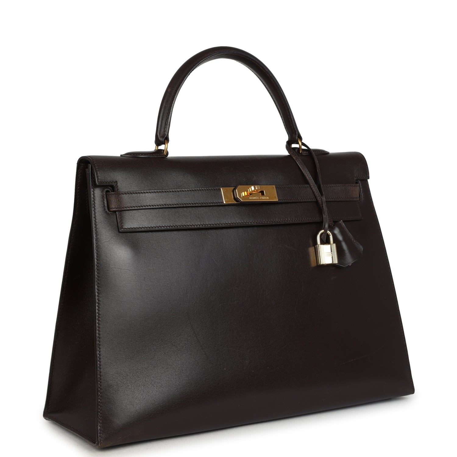 New Hermes Kelly Sellier 35 Marron Fonce Box Gold Hardware