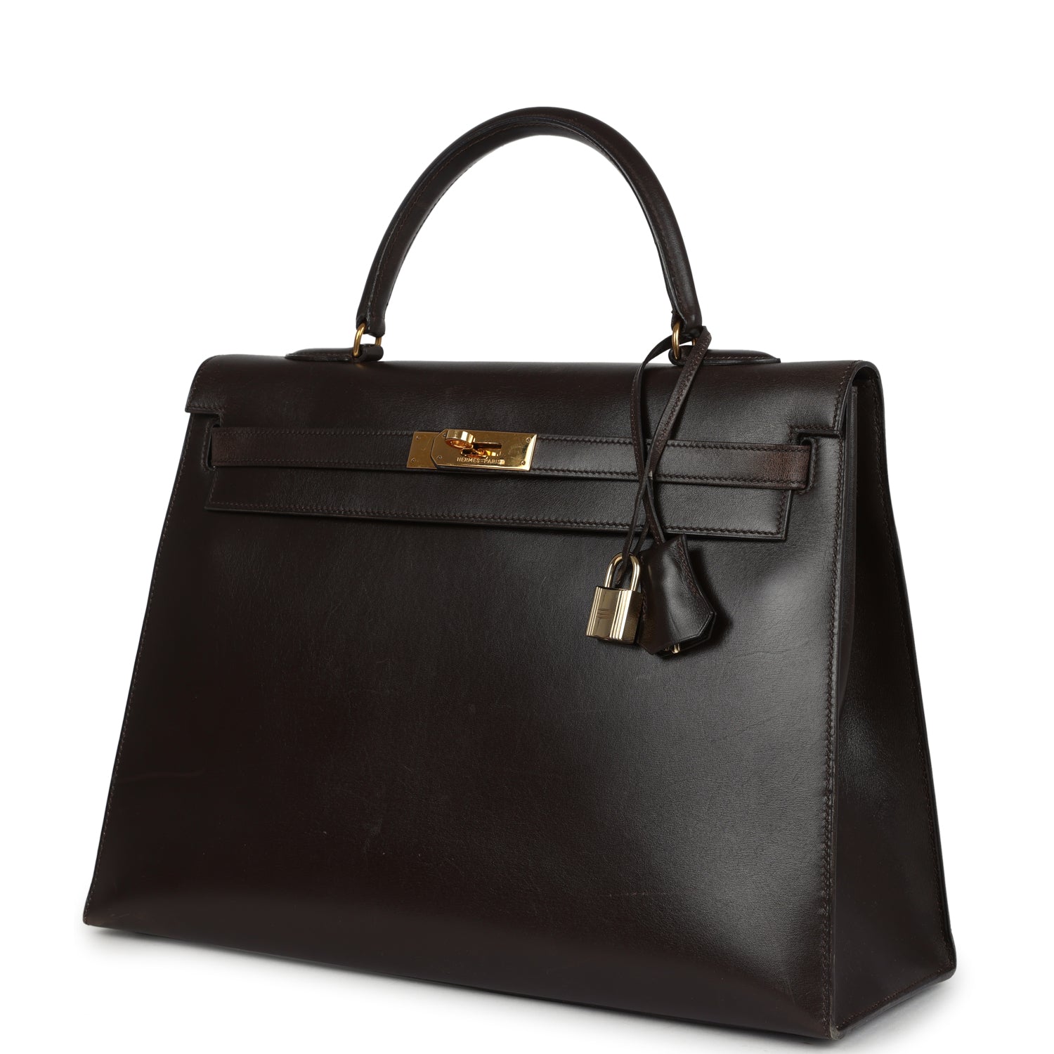 New Hermes Kelly Sellier 35 Marron Fonce Box Gold Hardware