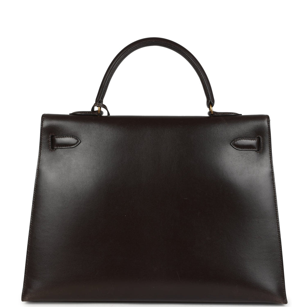 New Hermes Kelly Sellier 35 Marron Fonce Box Gold Hardware