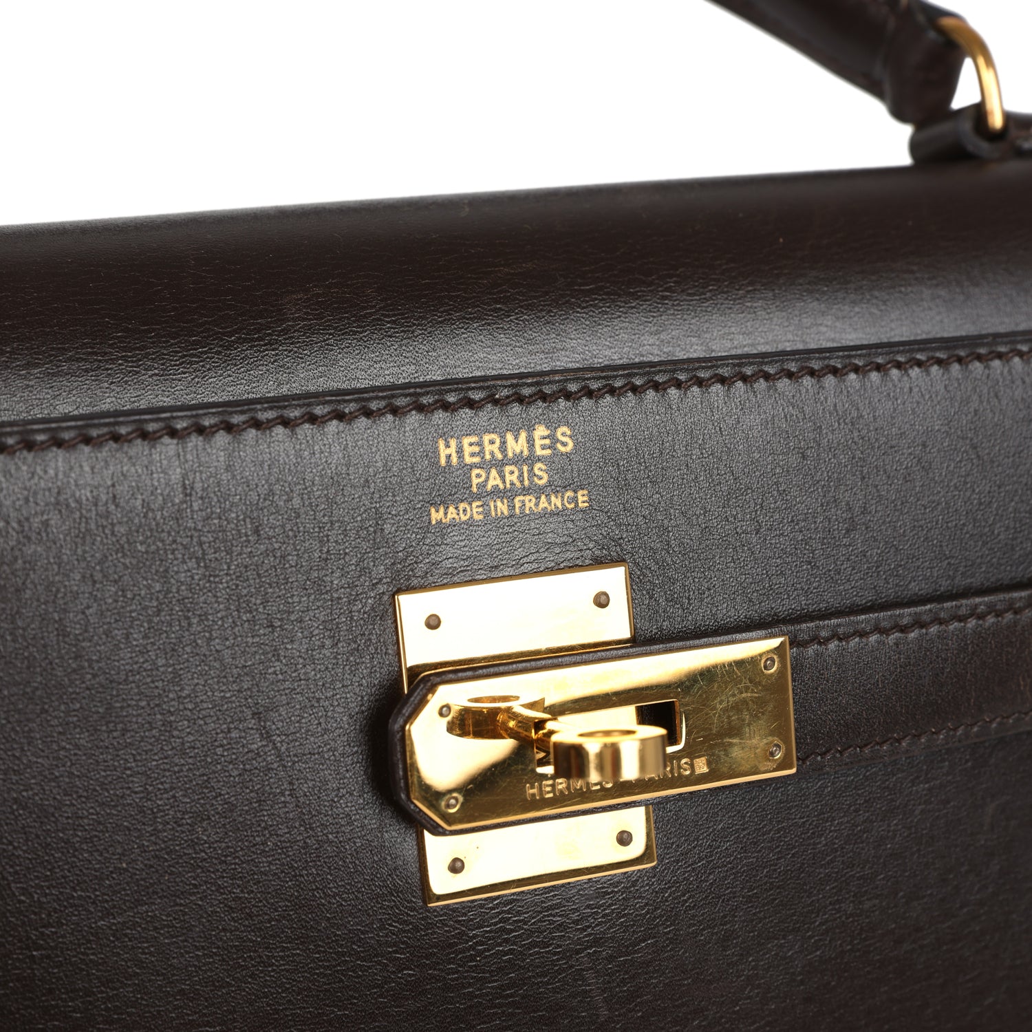 New Hermes Kelly Sellier 35 Marron Fonce Box Gold Hardware
