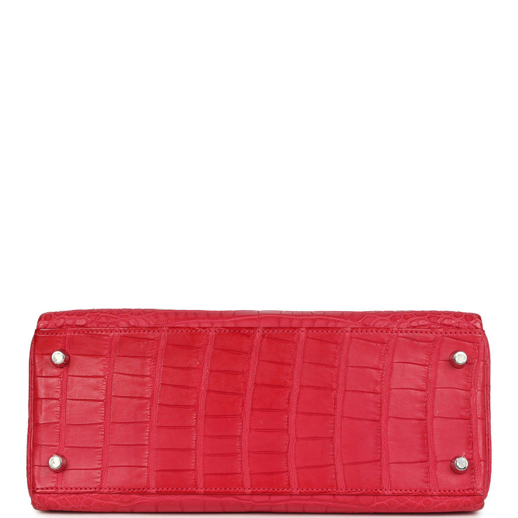 Pre-owned Hermes Kelly Retourne 28 Rose Extreme Matte Alligator Palladium Hardware