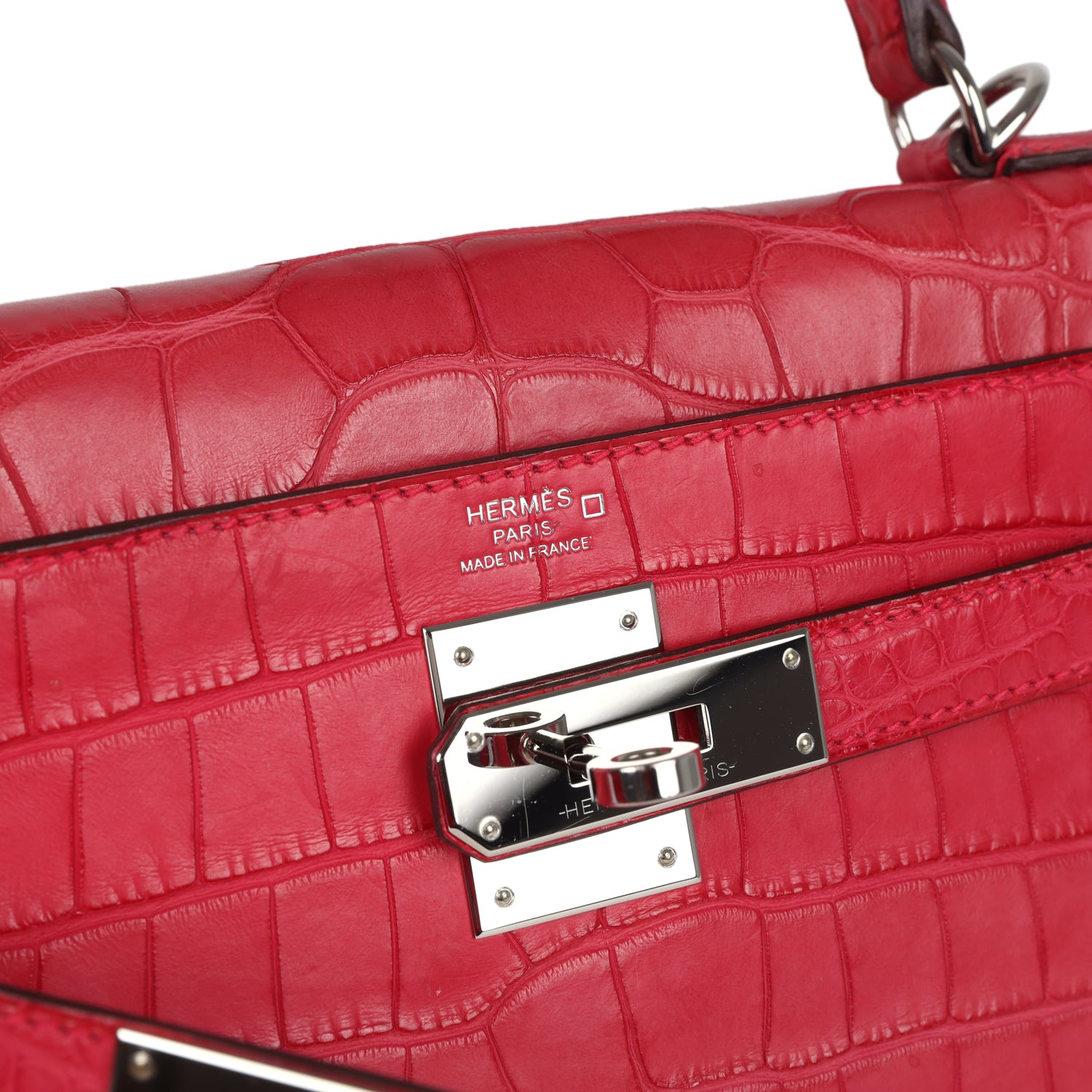 Pre-owned Hermes Kelly Retourne 28 Rose Extreme Matte Alligator Palladium Hardware