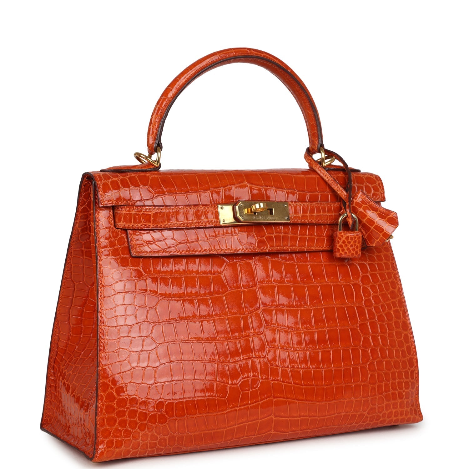 New Hermes Kelly Sellier 28 Orange Shiny Porous Crocodile Gold Hardware