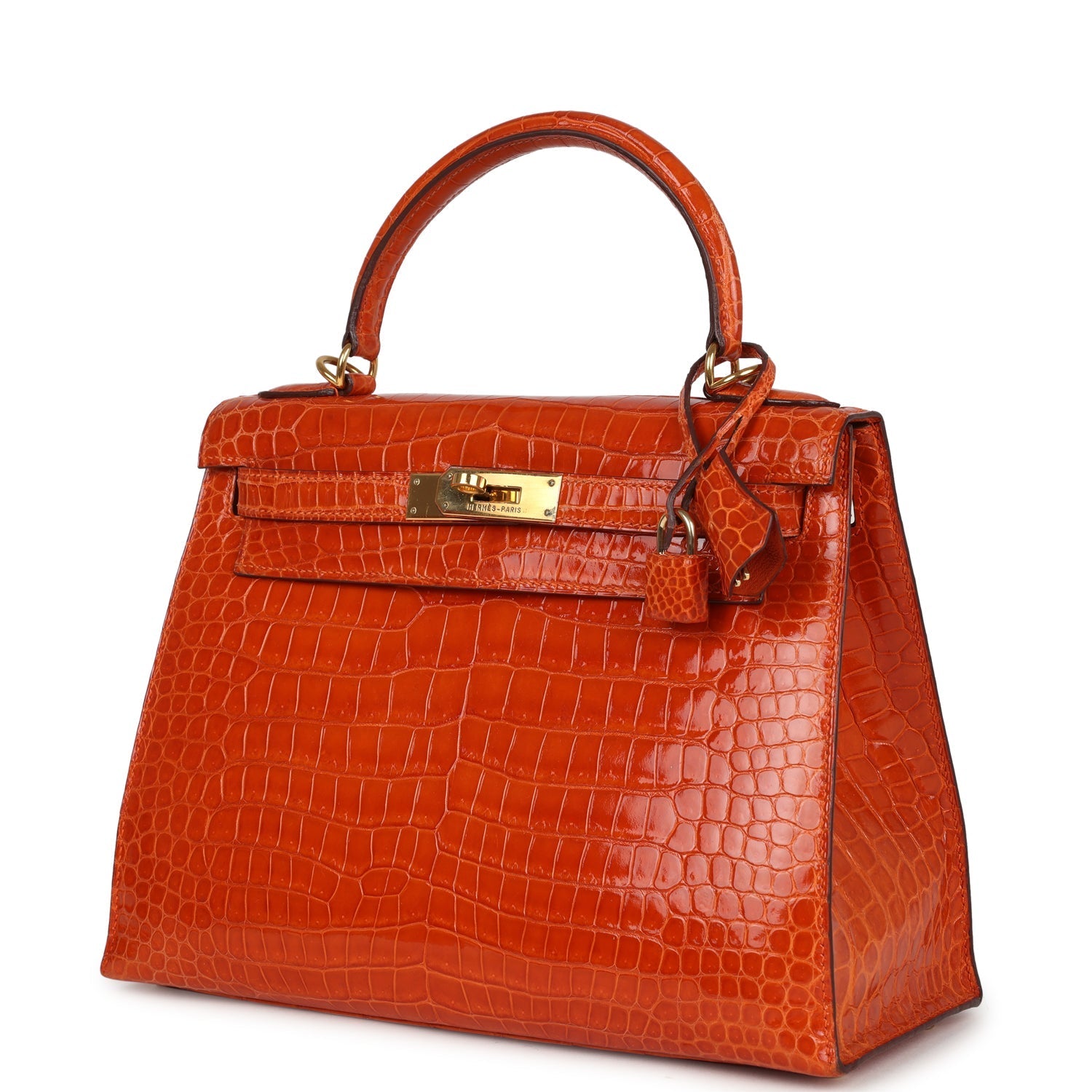New Hermes Kelly Sellier 28 Orange Shiny Porous Crocodile Gold Hardware