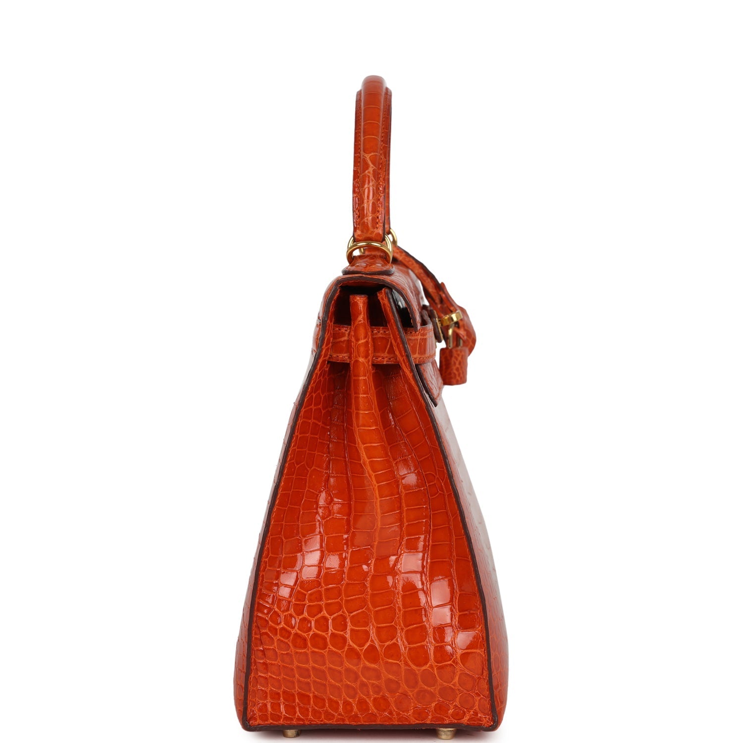 New Hermes Kelly Sellier 28 Orange Shiny Porous Crocodile Gold Hardware