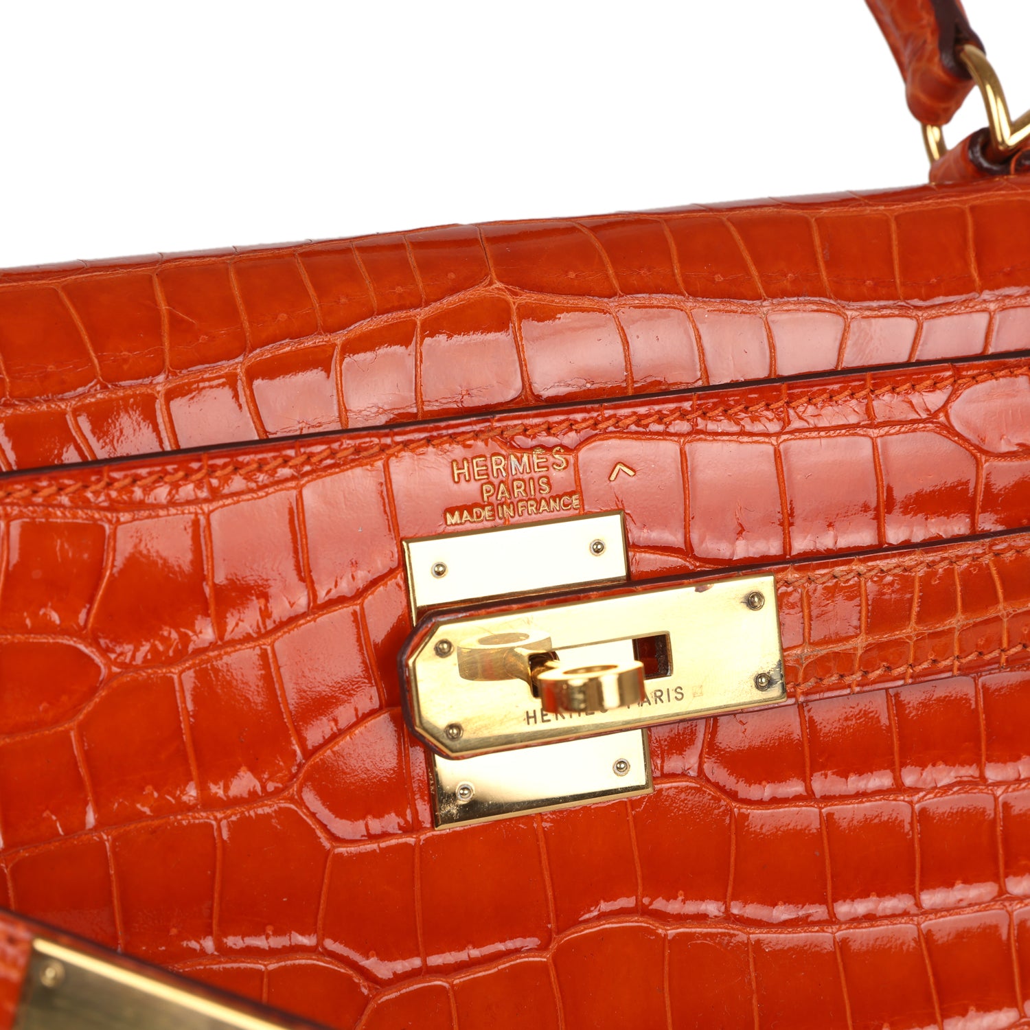 New Hermes Kelly Sellier 28 Orange Shiny Porous Crocodile Gold Hardware