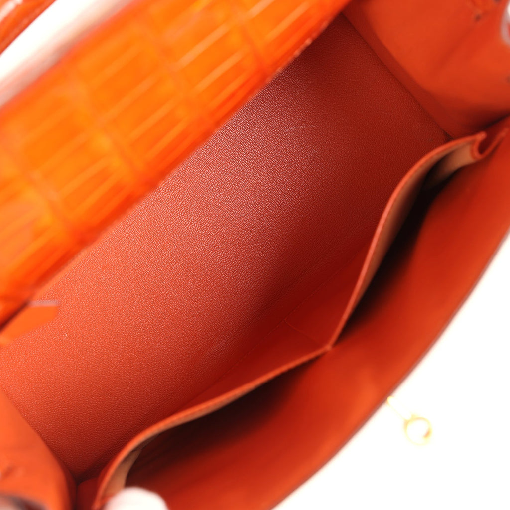 New Hermes Kelly Sellier 28 Orange Shiny Porous Crocodile Gold Hardware