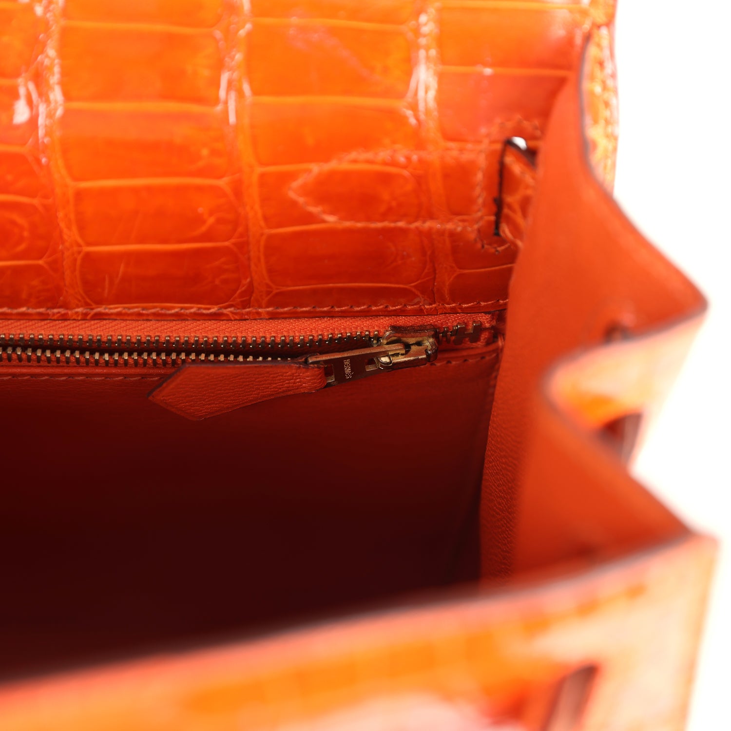 New Hermes Kelly Sellier 28 Orange Shiny Porous Crocodile Gold Hardware
