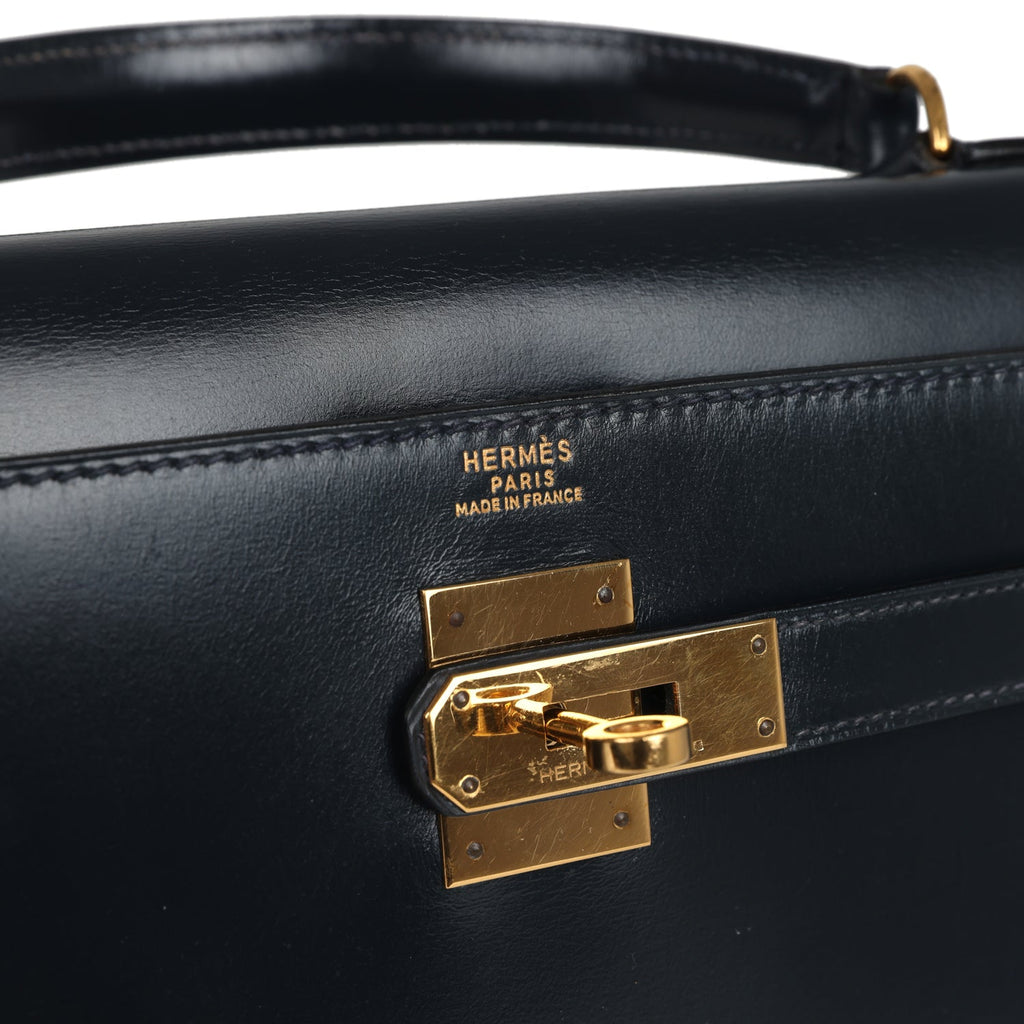 New Hermes Kelly Sellier 32 Bleu Indigo Box Gold Hardware