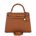 Pre-owned Hermes Kelly Sellier 28 Gold Epsom Gold Hardware