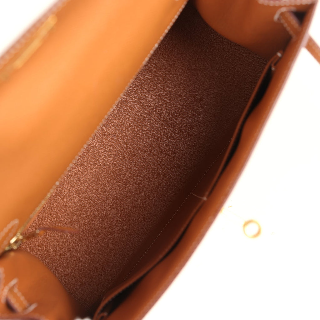 Pre-owned Hermes Kelly Sellier 28 Gold Epsom Gold Hardware