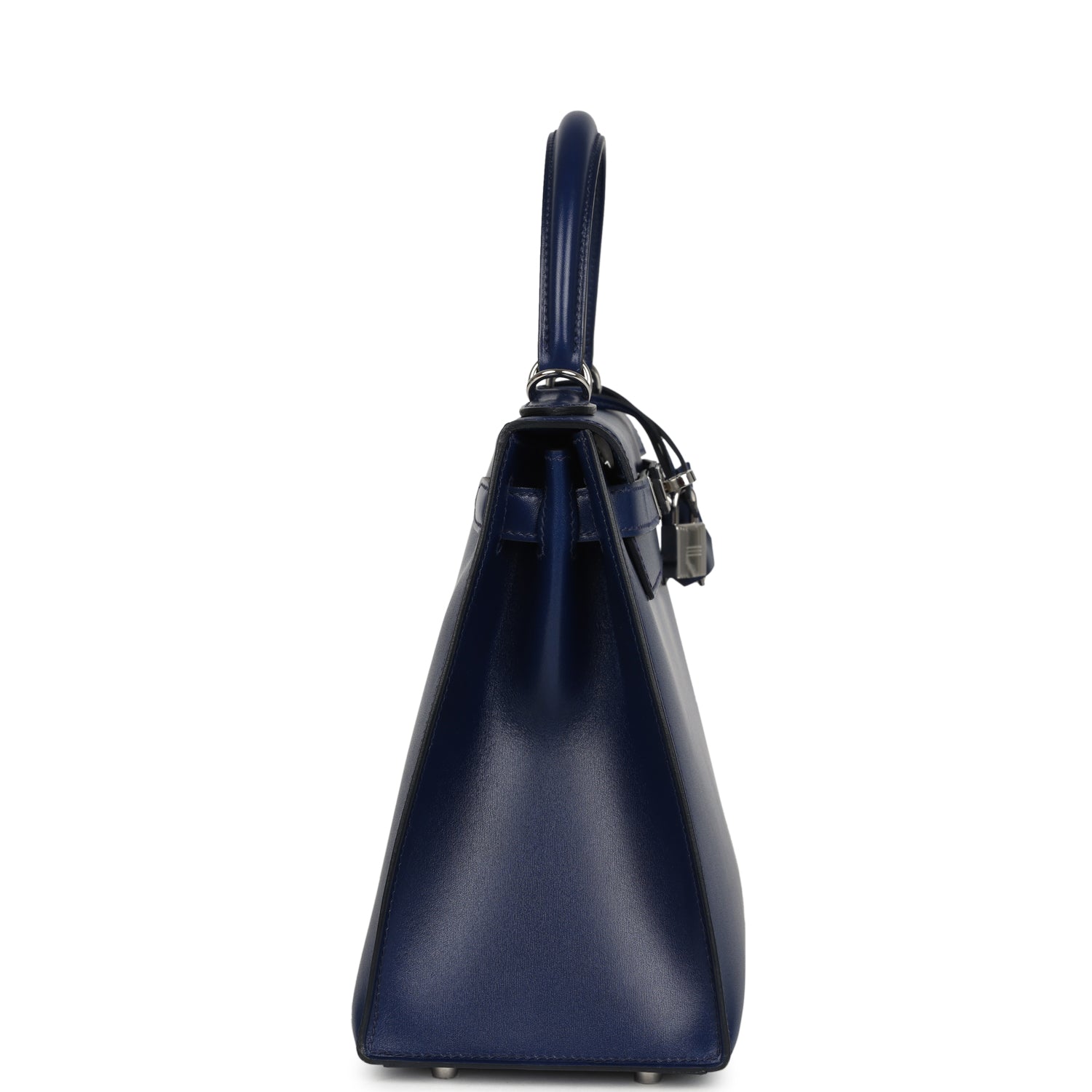 Pre-owned Hermes Kelly Sellier 28 Bleu Saphir Box Palladium Hardware