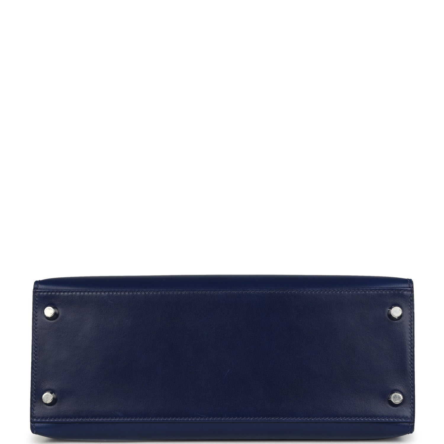 Pre-owned Hermes Kelly Sellier 28 Bleu Saphir Box Palladium Hardware