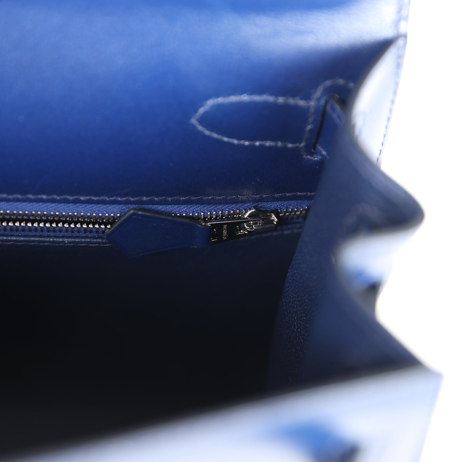 Pre-owned Hermes Kelly Sellier 28 Bleu Saphir Box Palladium Hardware