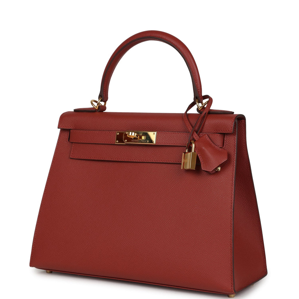 Pre-owned Hermes Kelly Sellier 28 Rouge Venitien Epsom Gold Hardware