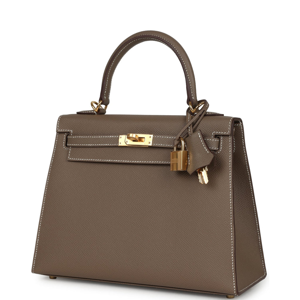 Hermes Kelly Sellier 25 Etoupe Epsom Gold Hardware