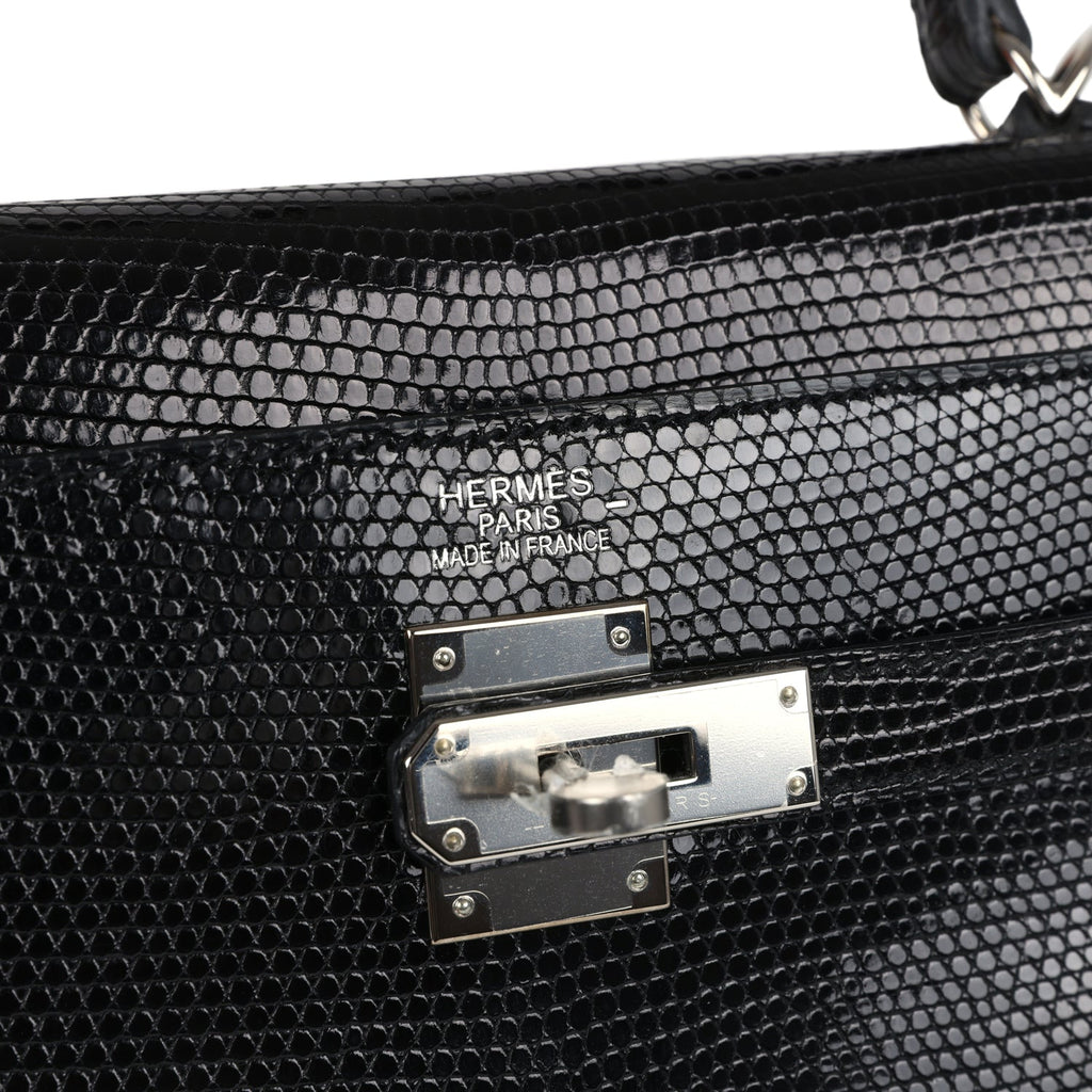 Hermes Kelly Retourne 35 Black Varanus Niloticus Lizard Palladium Hardware