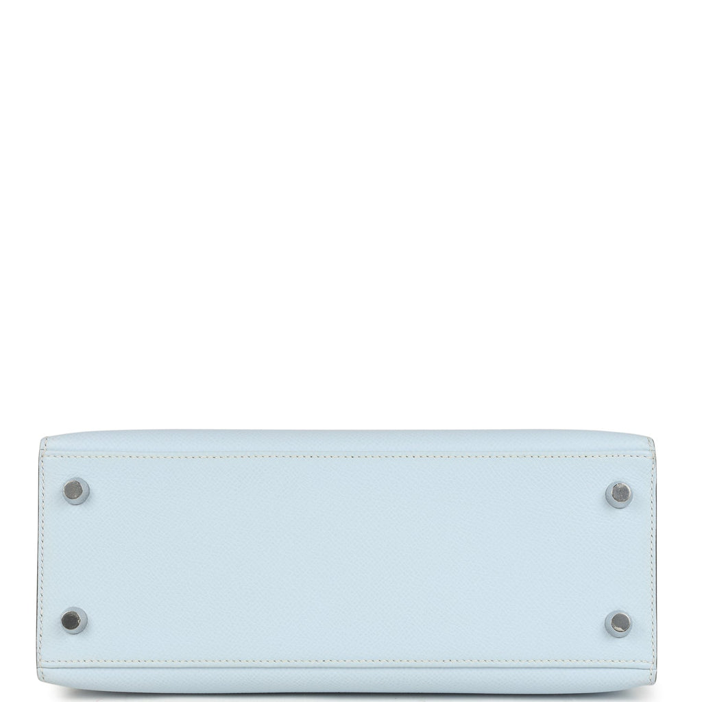 Hermes Kelly Sellier 25 Tri-Color Bleu Brume, Gold and Vert Jade Epsom Epsom Palladium Hardware