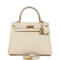Pre-owned Hermes Kelly Sellier 25 Craie Epsom Gold Hardware