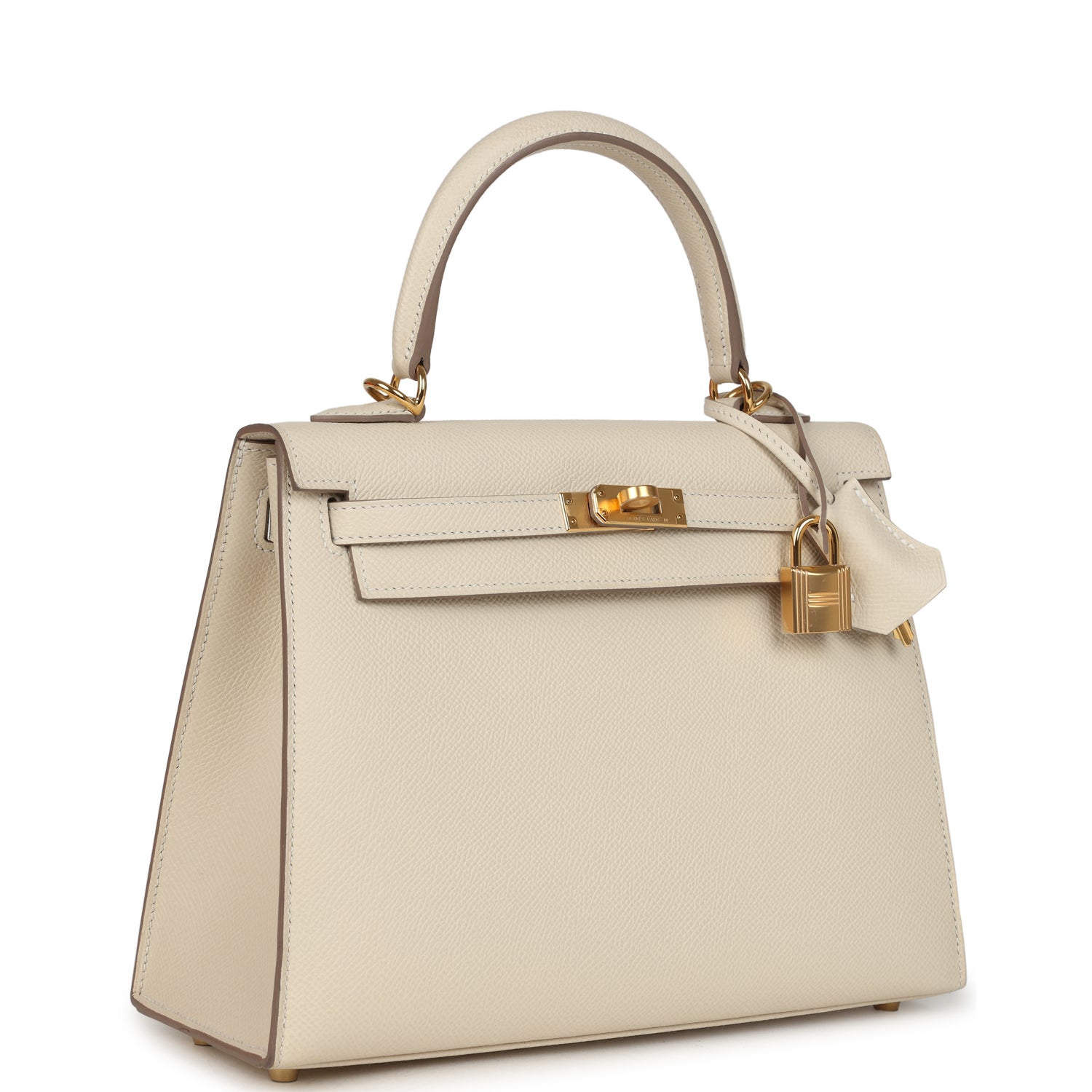 Pre-owned Hermes Kelly Sellier 25 Craie Epsom Gold Hardware