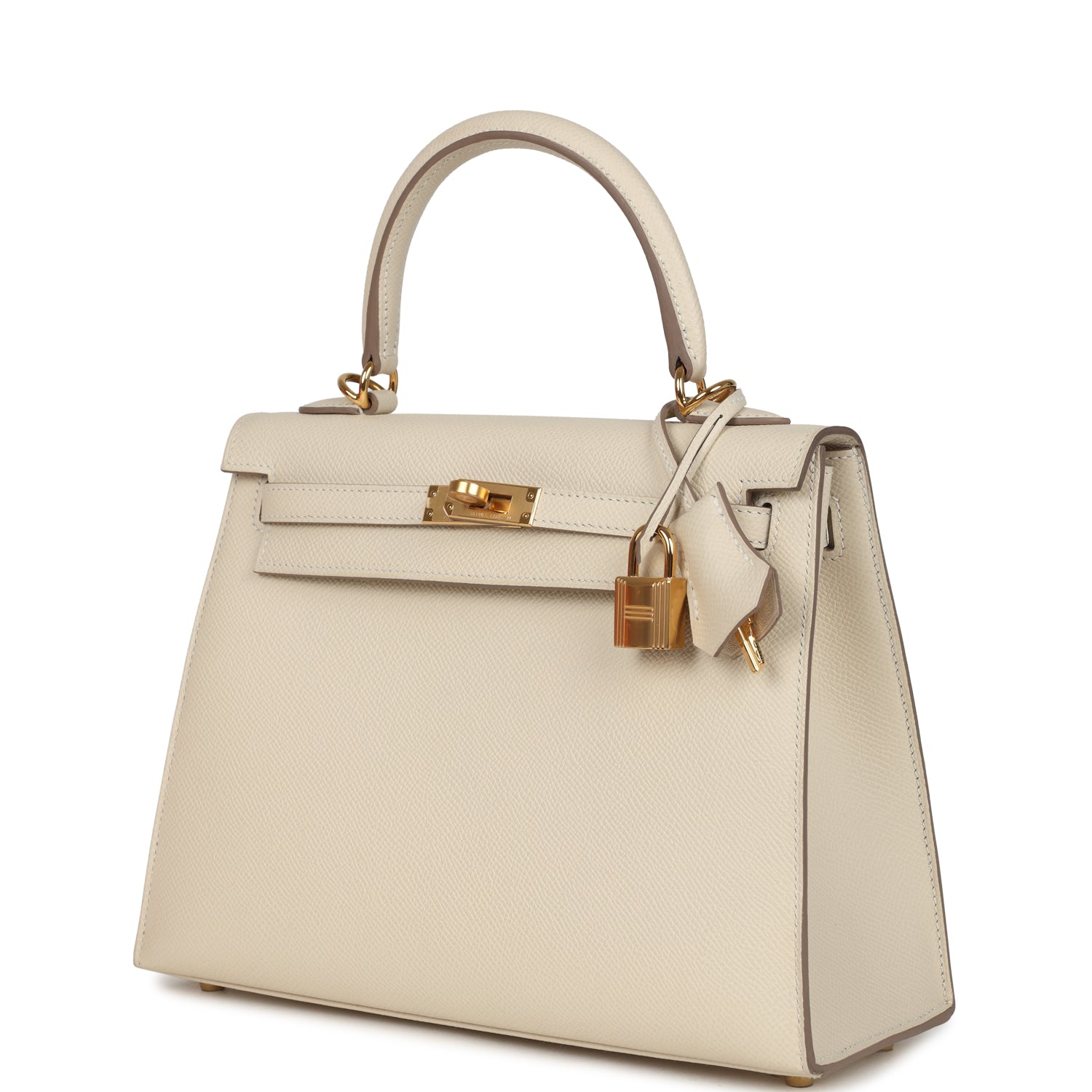 Pre-owned Hermes Kelly Sellier 25 Craie Epsom Gold Hardware