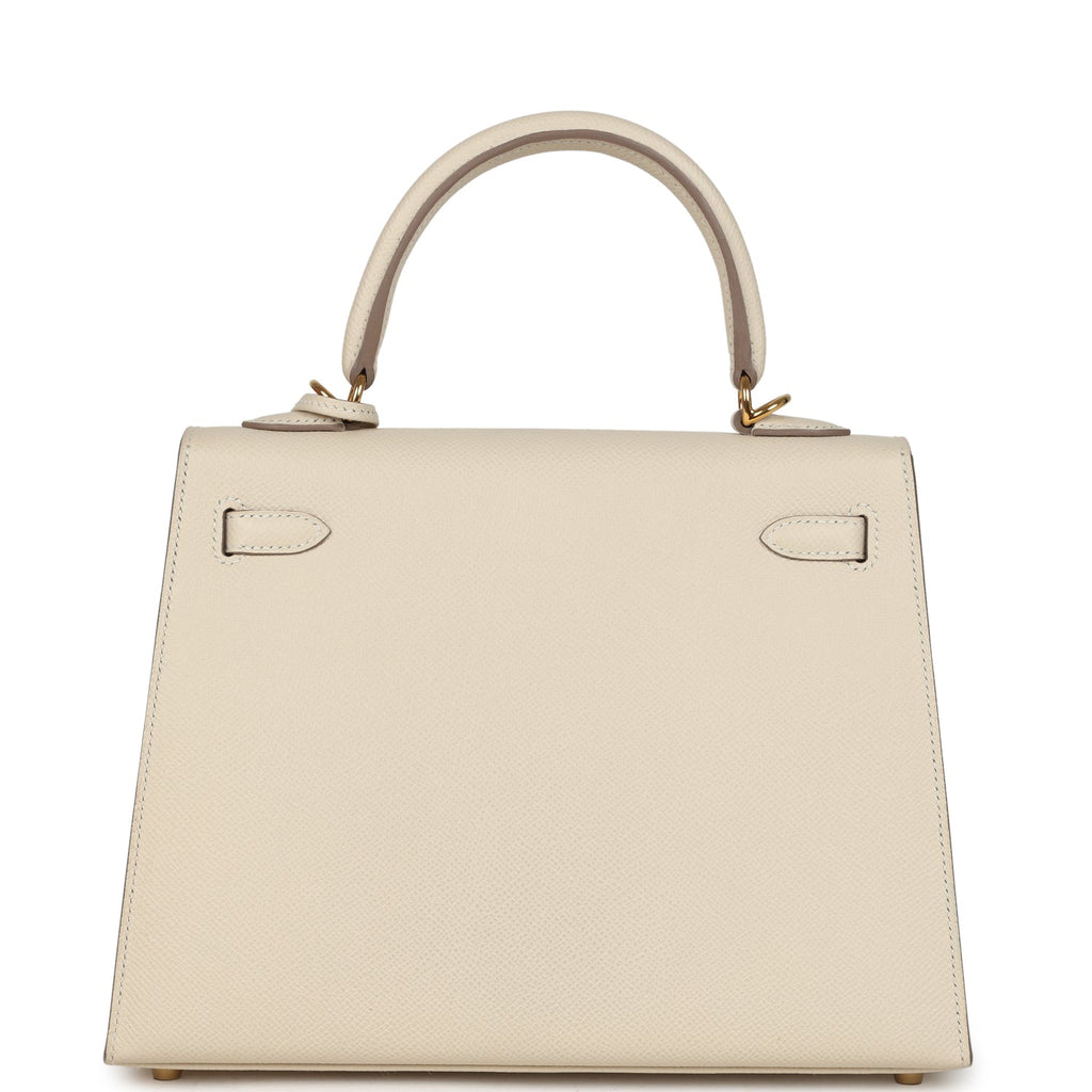 Pre-owned Hermes Kelly Sellier 25 Craie Epsom Gold Hardware