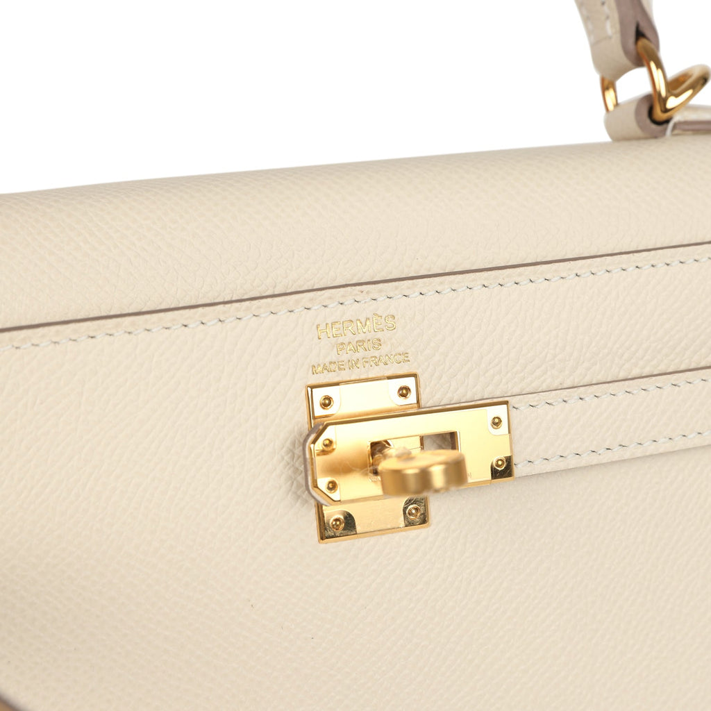 Pre-owned Hermes Kelly Sellier 25 Craie Epsom Gold Hardware