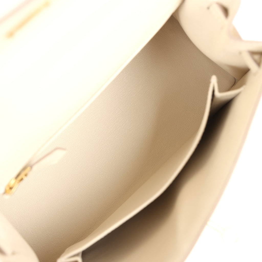 Pre-owned Hermes Kelly Sellier 25 Craie Epsom Gold Hardware