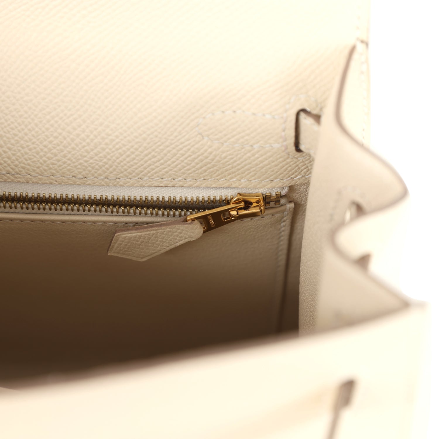 Pre-owned Hermes Kelly Sellier 25 Craie Epsom Gold Hardware