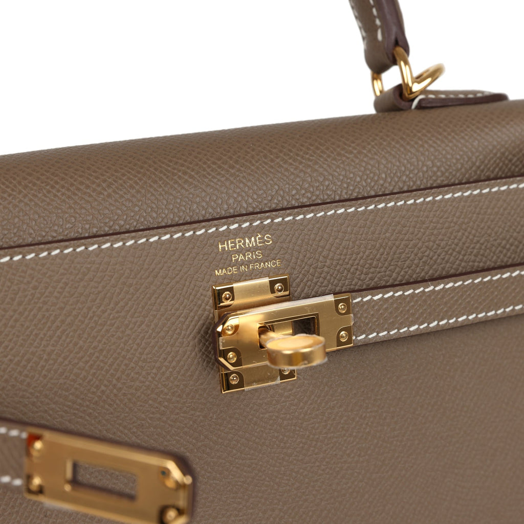 Hermes Kelly Sellier 25 Etoupe Epsom Gold Hardware