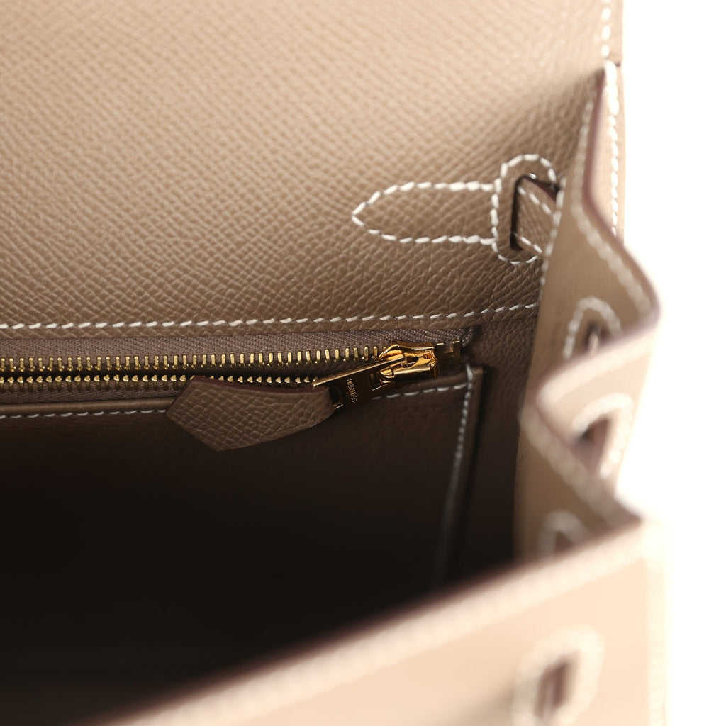 Hermes Kelly Sellier 25 Etoupe Epsom Gold Hardware