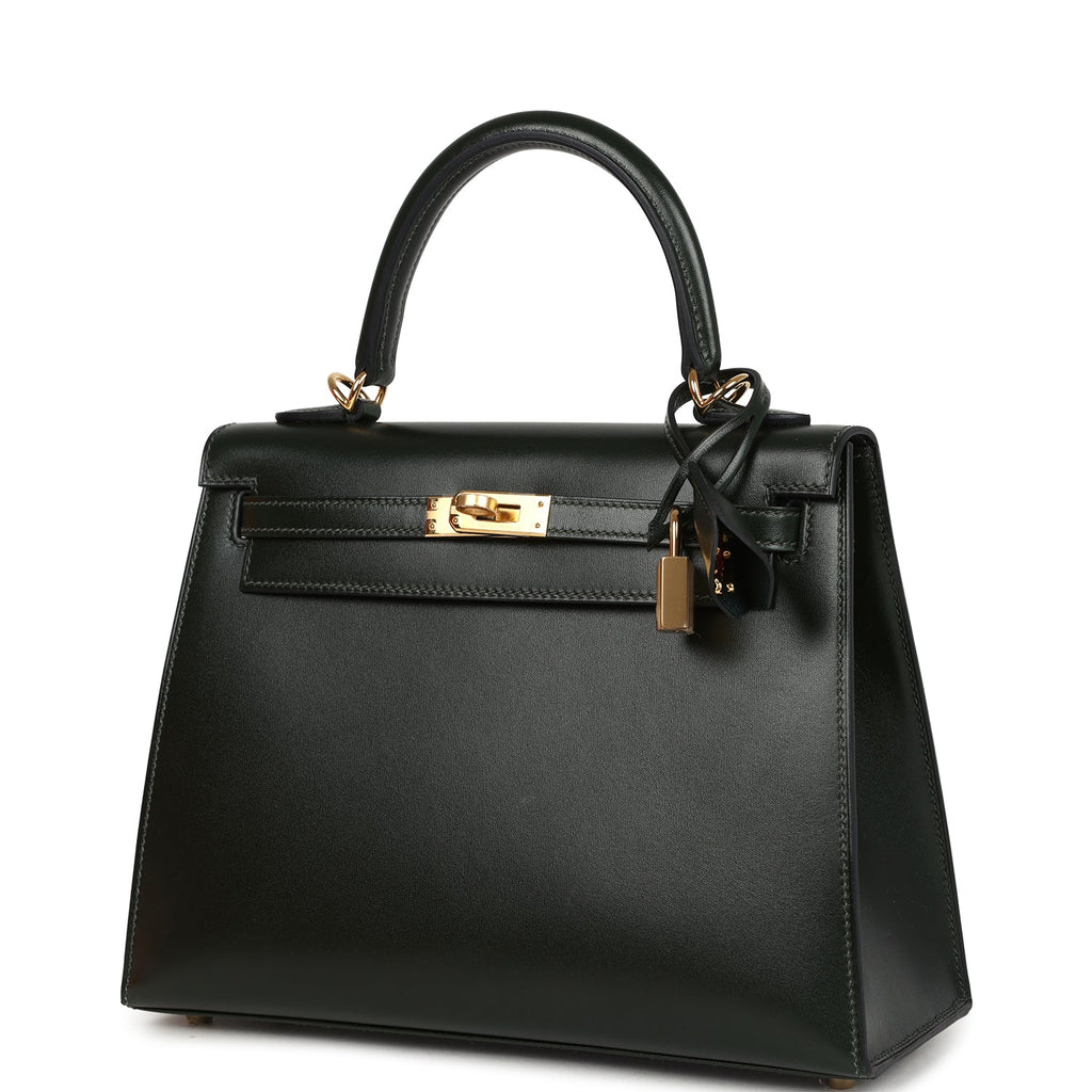 Hermes Kelly Sellier 25 Vert Fonce Box Gold Hardware