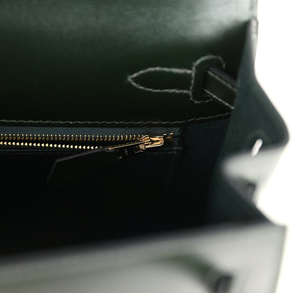 Hermes Kelly Sellier 25 Vert Fonce Box Gold Hardware