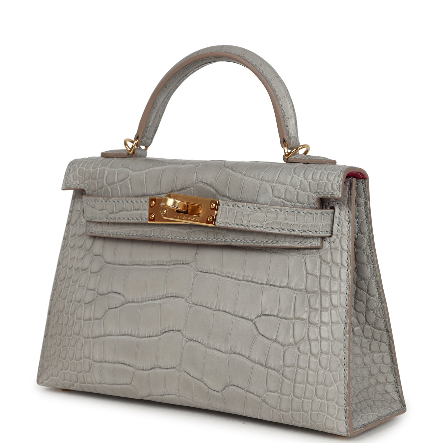 Hermes Special Order (HSS) Kelly Sellier 20 Gris Perle Verso Matte Alligator Gold Hardware