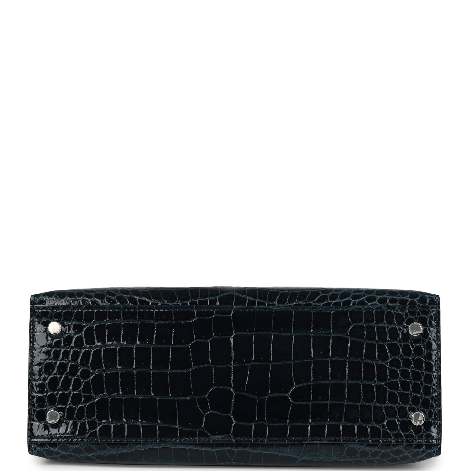 Hermes Kelly Sellier 25 Vert Rousseau Shiny Porosus Crocodile Palladium Hardware