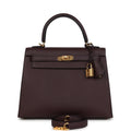 Pre-owned Hermes Kelly Sellier 25 Rouge Sellier Epsom Gold Hardware