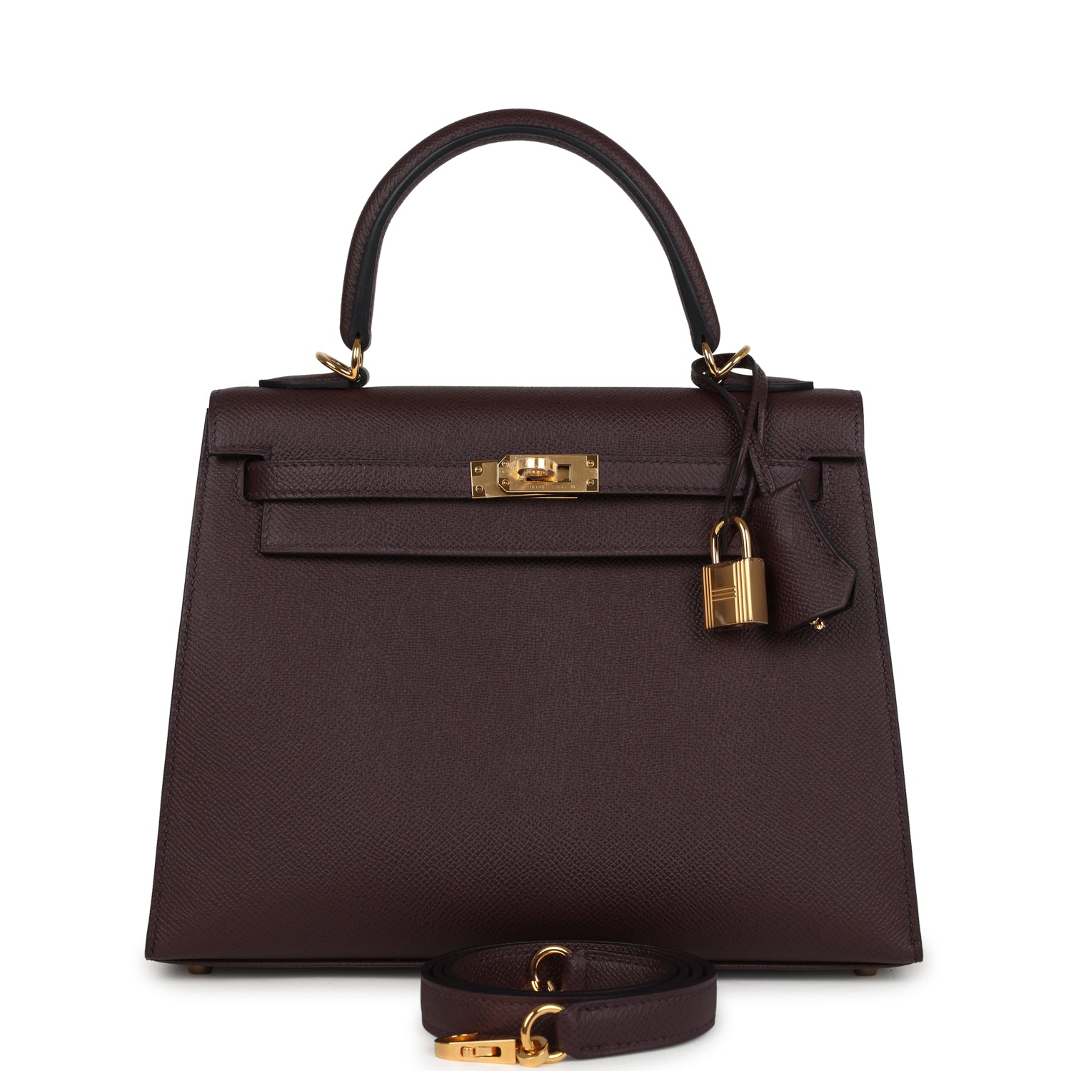 Pre-owned Hermes Kelly Sellier 25 Rouge Sellier Epsom Gold Hardware