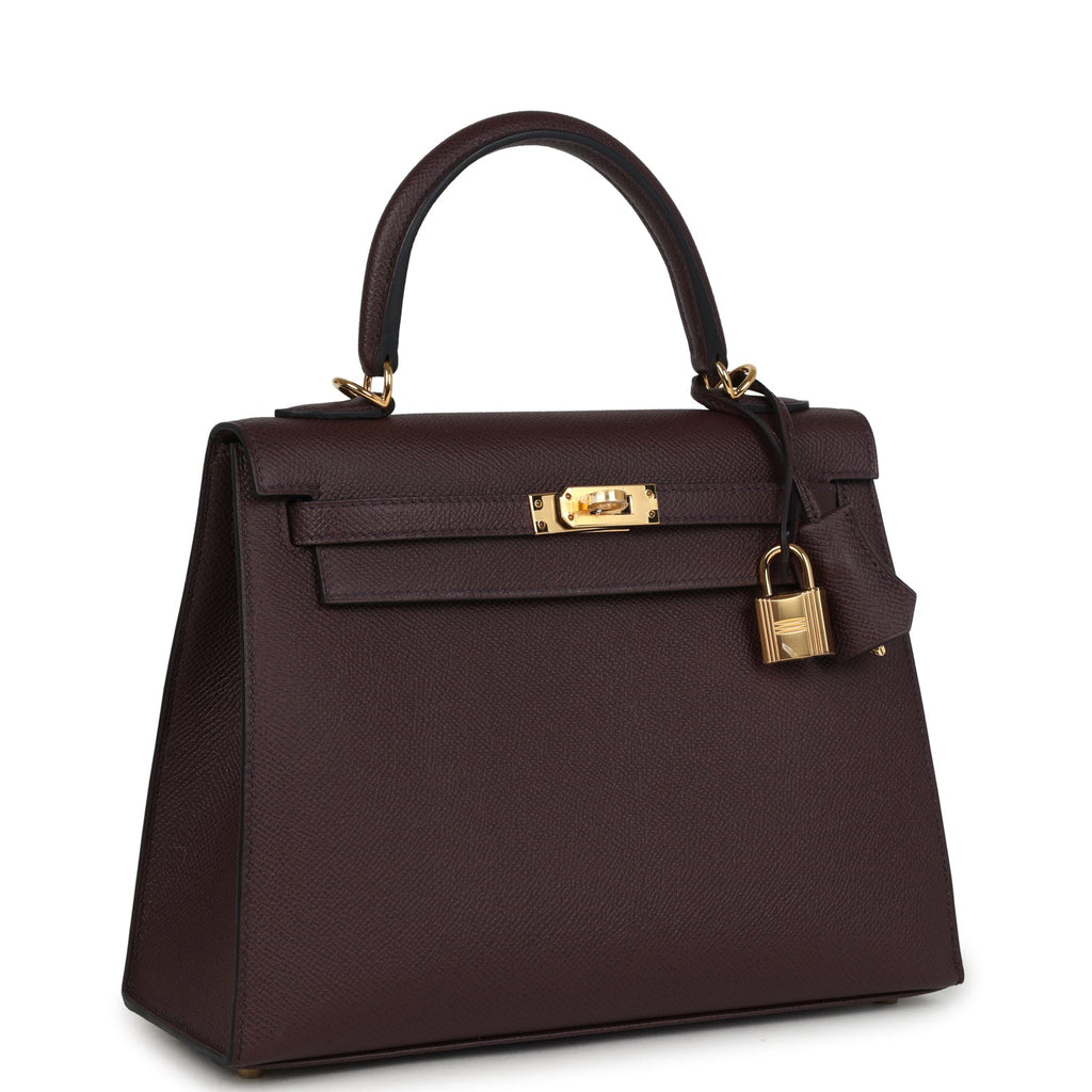 Pre-owned Hermes Kelly Sellier 25 Rouge Sellier Epsom Gold Hardware