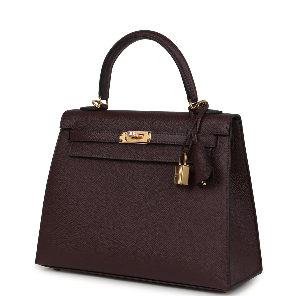 Pre-owned Hermes Kelly Sellier 25 Rouge Sellier Epsom Gold Hardware