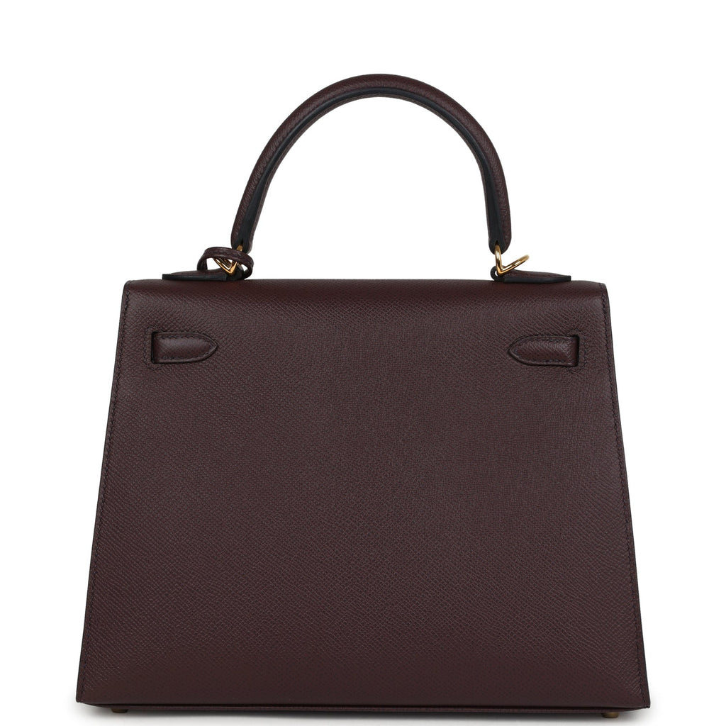 Pre-owned Hermes Kelly Sellier 25 Rouge Sellier Epsom Gold Hardware