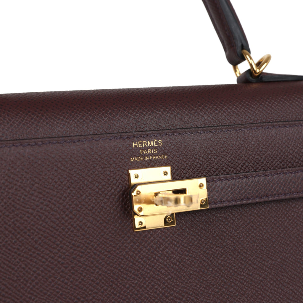 Pre-owned Hermes Kelly Sellier 25 Rouge Sellier Epsom Gold Hardware