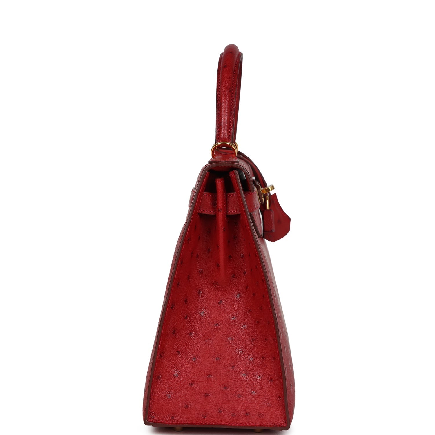 Pre-owned Hermes Kelly Sellier 28 Rouge Vif Ostrich Gold Hardware