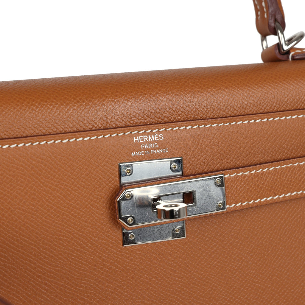 Pre-owned Hermes Kelly Sellier 28 Gold Epsom Palladium Hardware